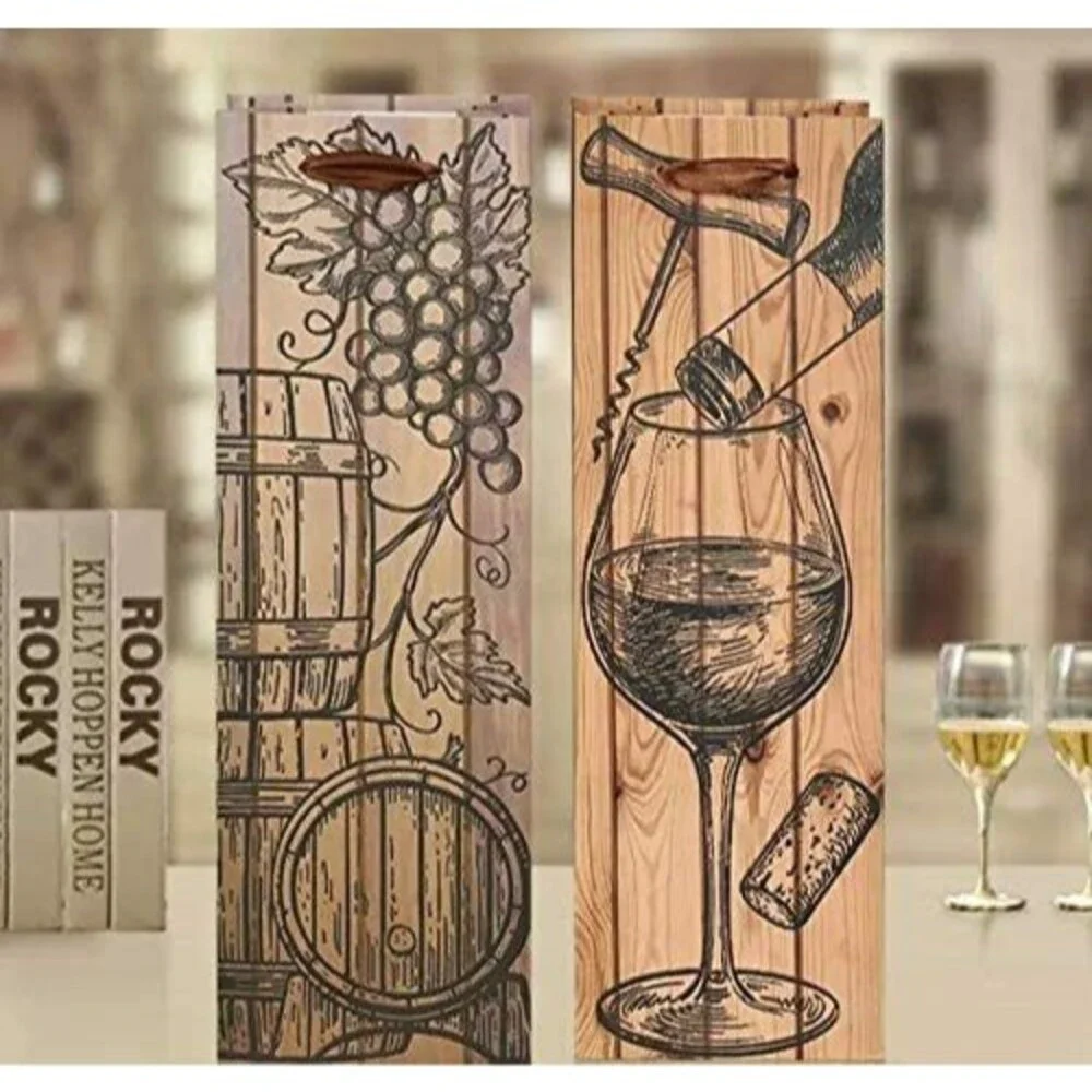 Set of 4 Elegant Wine Gift Bags w/ Bonus Corkscrew Bottle - Printed Luxury Bags